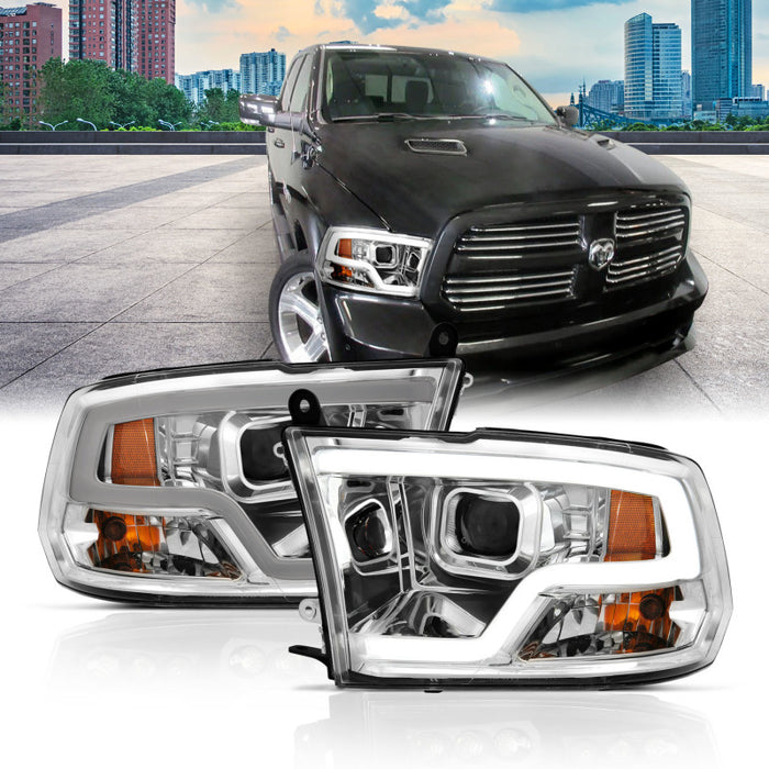 ANZO 09-18 Dodge Ram 1500 Phares de projecteur de style planche chromés avec halo