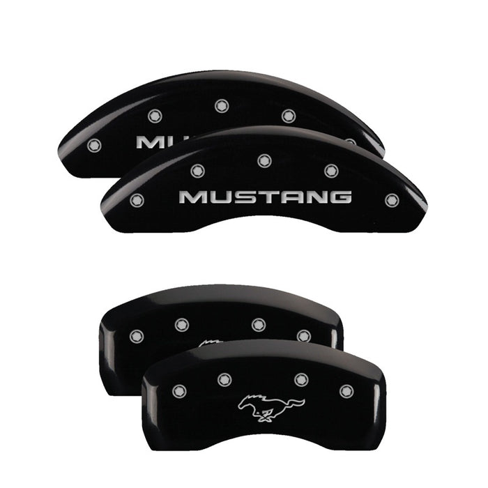 MGP 4 Caliper Covers Engraved Front Mustang Engraved Rear Pony Black finish silver ch