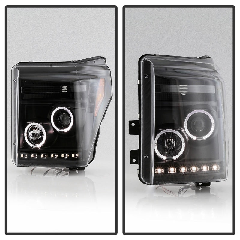 Phares de projecteur Spyder Ford Super Duty 11-16 LEDHalo DRL tout noir PRO-YD-FS11-HL-BKV2