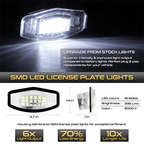 Ensemble d'ampoules LED pour plaque d'immatriculation Xtune 01-15 Honda Civic Blanc 5500K LAC-LP-HA03 - Paire