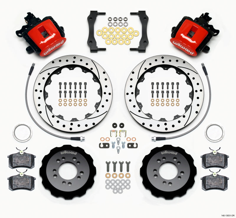 Kit de frein de stationnement arrière combiné Wilwood 12,88 po percé rouge 2013-Up Ford Focus ST avec conduites