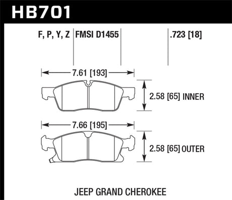 Plaquettes de frein avant en céramique perforées Hawk pour Dodge Durango 11-12 / Jeep Grand Cherokee 11-12