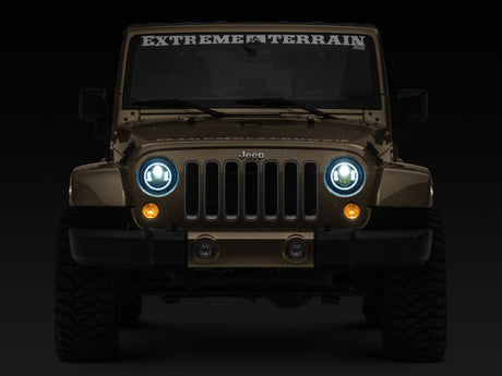 Phares à LED axiaux Raxiom 97-18 Jeep Wrangler TJ/JK 7 pouces avec halo RVB - Blk Hsng (lentille transparente)