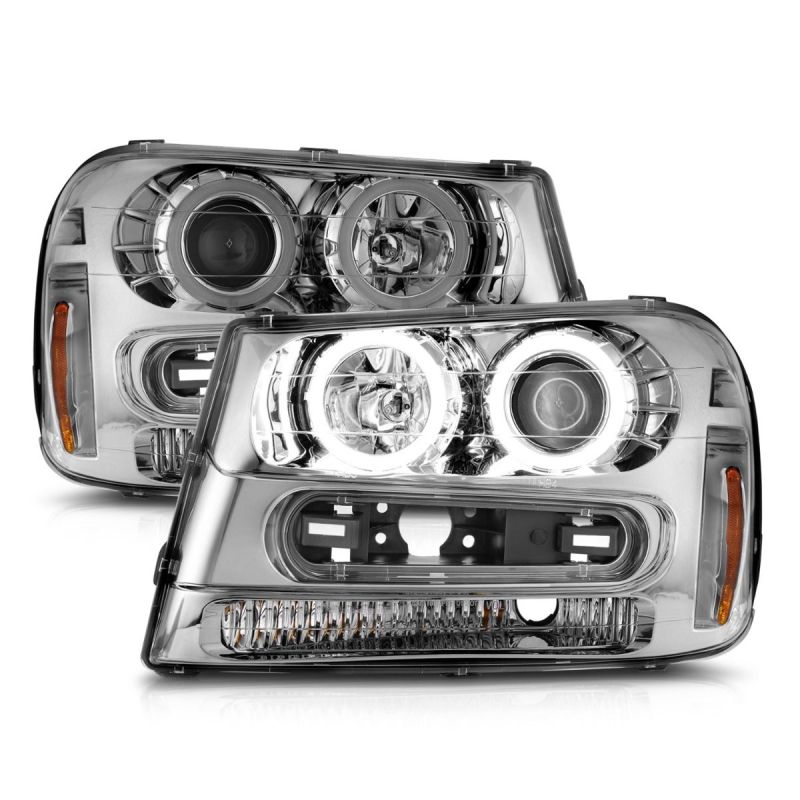 ANZO 02-09 Chevrolet Trailblazer Projector Headlights w/ Halo Chrome Housing (Non-LT Models)