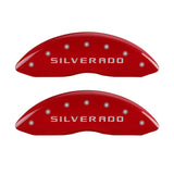 MGP Front set 2 Caliper Covers Engraved Front Silverado Red finish silver ch