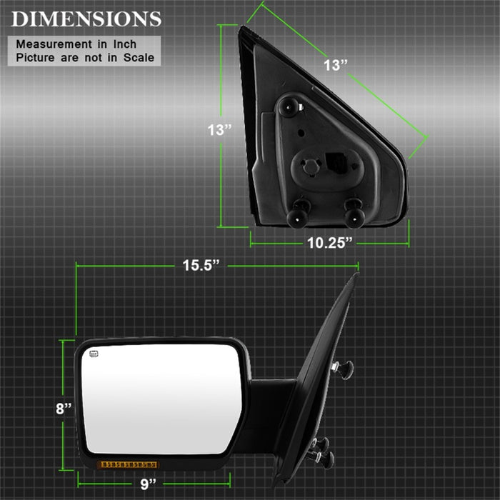 Rétroviseur LED ambre chauffant électrique Xtune Ford F150 07-14, rétroviseur d'origine gauche MIR-03349EH-PL