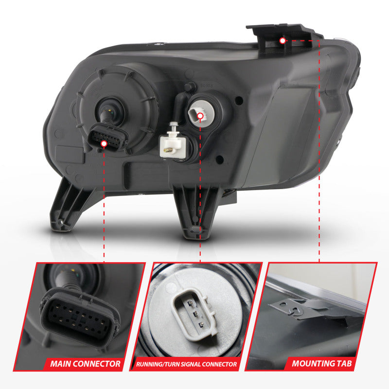 Phares de projecteur ANZO 13-14 Ford Mustang (avec HID/Xenon HL d'usine uniquement) avec barre lumineuse noire