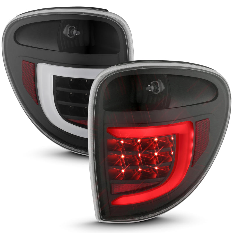 Feux arrière à LED ANZO 2004-2007 Dodge Grand Caravan avec barre lumineuse, boîtier noir, lentille transparente