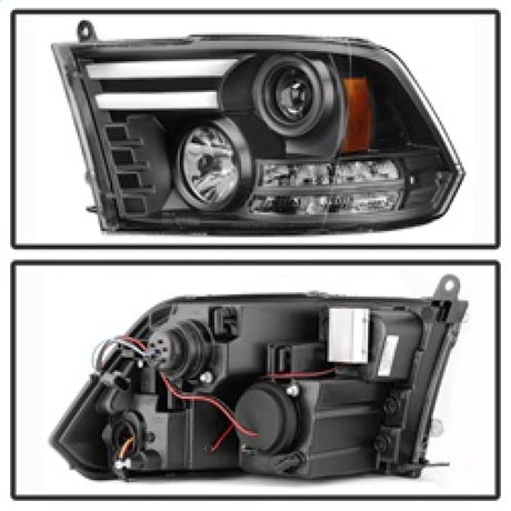 Spyder Dodge Ram 09-12 Projector Headlights Light Bar DRL Black PRO-YD-DR09-LBDRL-BK