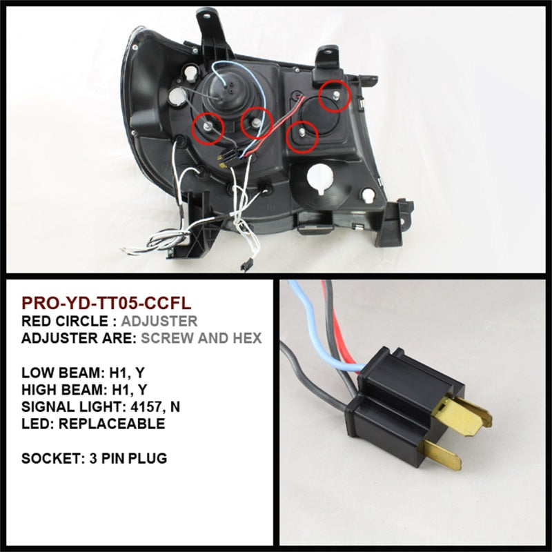 Phares de projecteur Spyder Toyota Tacoma 05-11 CCFL Halo LED Blk High H1 Low H1 PRO-YD-TT05-CCFL-BK