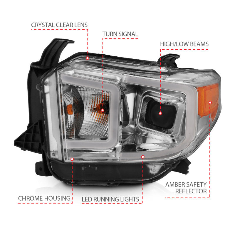 Phares de projecteur de style planche ANZO 14-17 Toyota Tundra Chrome avec ambre