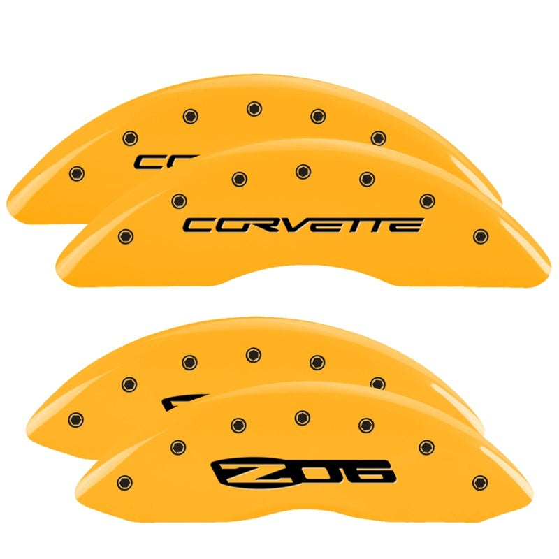 Couvre-étriers MGP 4 gravés à l'avant C6/Corvette gravés à l'arrière C6/Z06 finition jaune noir ch