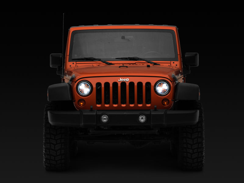 Phare LED Raxiom 97-18 Jeep Wrangler TJ/JK Axial Spider avec feux de jour ambrés - Chrome Hsng (lentille transparente)