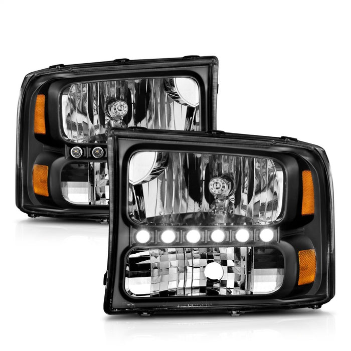 Phares avant en cristal ANZO 2000-2004 Ford Excursion noir avec LED 1 pièce