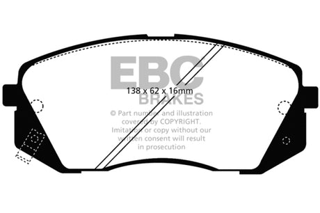 Plaquettes de frein avant EBC 15+ Hyundai Sonata 1.6 Turbo (frein de stationnement électrique) Ultimax2