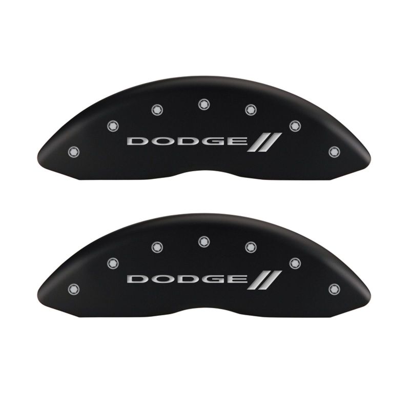 Couvre-étriers MGP 4 gravés à l'avant et à l'arrière avec rayures/finition rouge Dodge argent ch