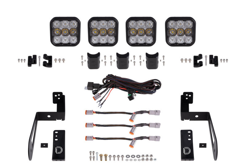 Kit de barre lumineuse de calandre à 4 modules CrossLink pour Jeep JK SS5 de Diode Dynamics Pro - Combo blanc