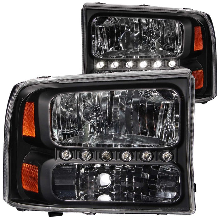 Phares avant en cristal ANZO 2000-2004 Ford Excursion noir avec LED 1 pièce