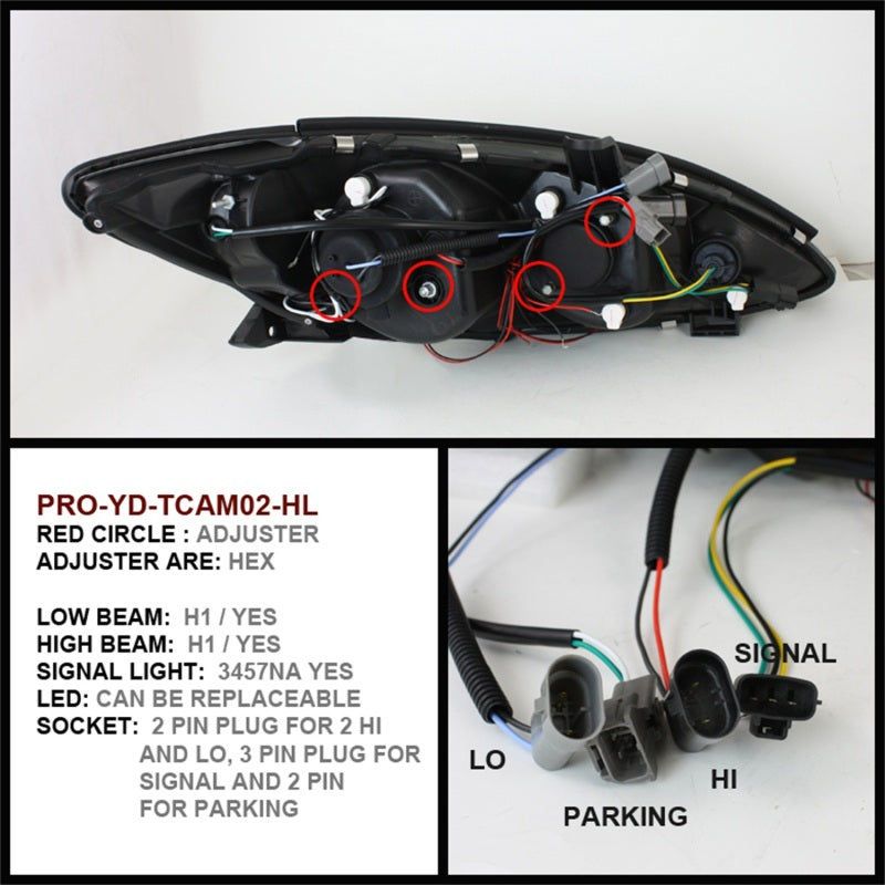 Phares de projecteur Spyder Toyota Camry 02-06 LED Halo LED Noir Haut H1 Bas H1 PRO-YD-TCAM02-HL-BK