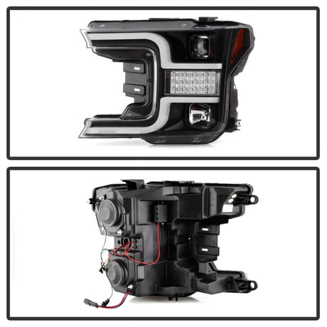 Phares Spyder 18-19 Ford F-150 Proj - Modèle halogène - Clignotant séquentiel à LED - Noir PRO-YD-FF15018-LBSEQ-BK