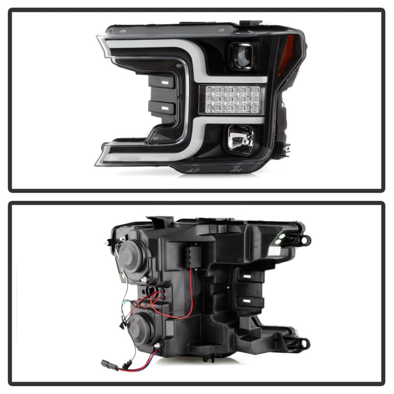 Phares Spyder 18-19 Ford F-150 Proj - Modèle halogène - Clignotant séquentiel à LED - Noir PRO-YD-FF15018-LBSEQ-BK