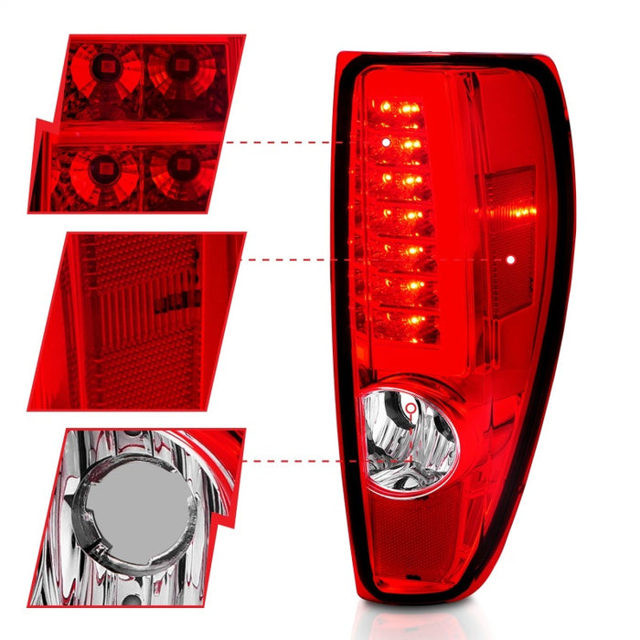 Feux arrière à LED ANZO 2004-2012 Chevrolet Colorado/GMC Canyon avec barre lumineuse Boîtier chromé Rouge/Transparent