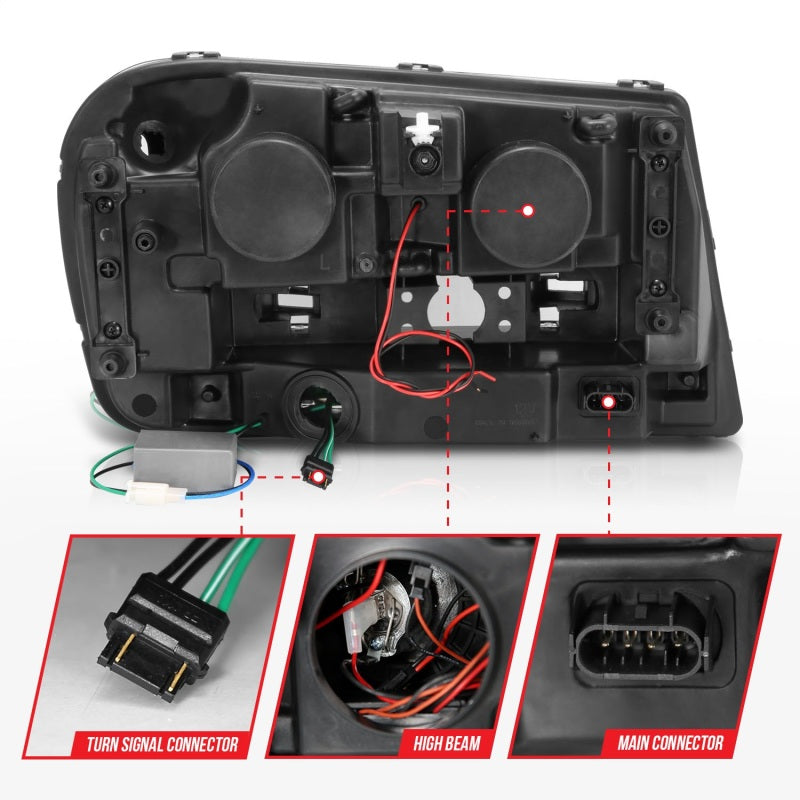 Phares de projecteur ANZO 2002-2009 Chevrolet Trailblazer avec halo noir