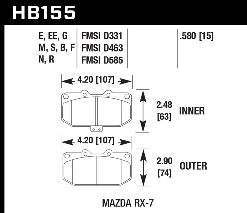 Plaquettes de frein avant de course Hawk 90 Mazda RX-7 GXL/U / 86-91 et 93-95 RX-7 HT-10