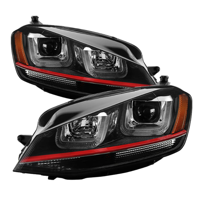 Phares de projecteur Spyder Volkswagen Golf VII 14-16 DRL LED Bande rouge Blk PRO-YD-VG15-RED-DRL-BK