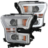 Phares de projecteur ANZO 2015-2016 Ford F-150 avec design de style planche Chrome avec ambre