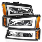 Phares en cristal ANZO 2003-2006 Chevrolet Silverado 1500 avec barre lumineuse et boîtier noir