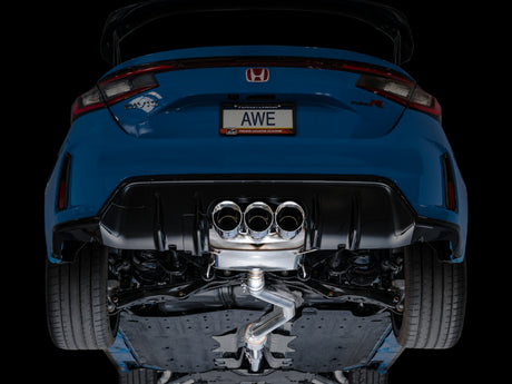 Échappement AWE Tuning 2023 Honda Civic Type R FL5 Touring Edition avec triple embouts chromés argentés