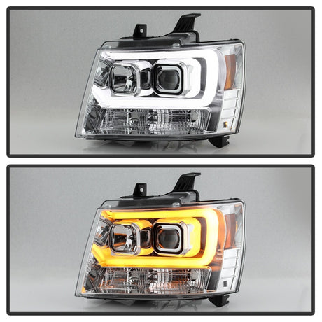 Phares de projecteur à LED pour Chevy Suburban/Tahoe V2 Spyder 07-14, clignotants, chrome PRO-YD-CSUB07V3-SB-C