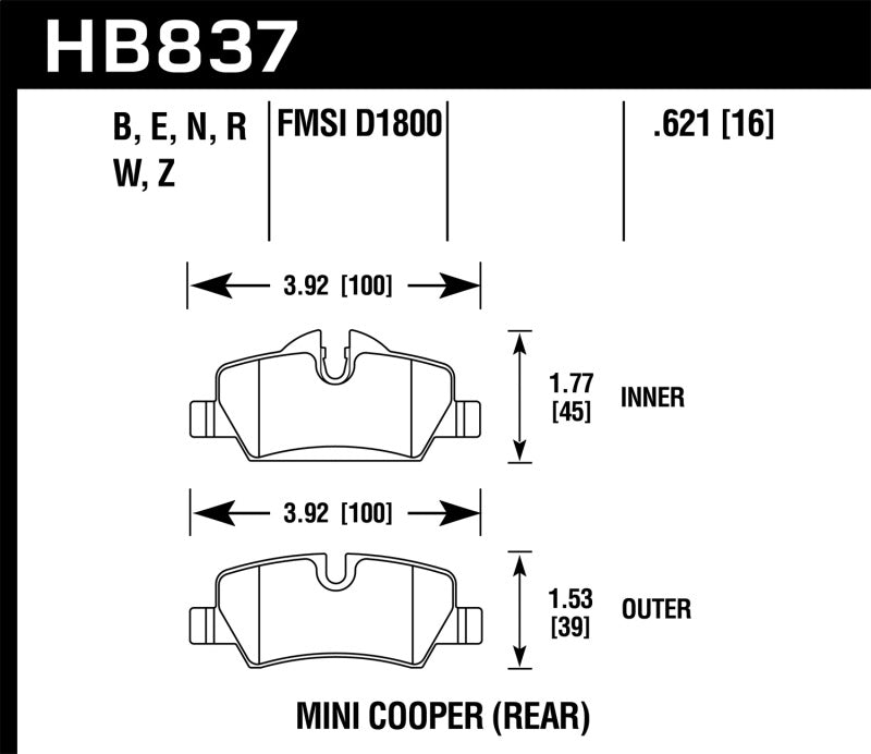 Hawk 14-19 Mini Cooper Blue 9012 Rear Motorsports Brake Pads