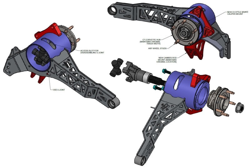 Système de bras arrière StrongArms Ridetech 63-79 pour moyeux C7