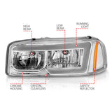 Phares Anzo 99-17 GMC Sierra/Denali Chrome Ambre (avec barres lumineuses C)