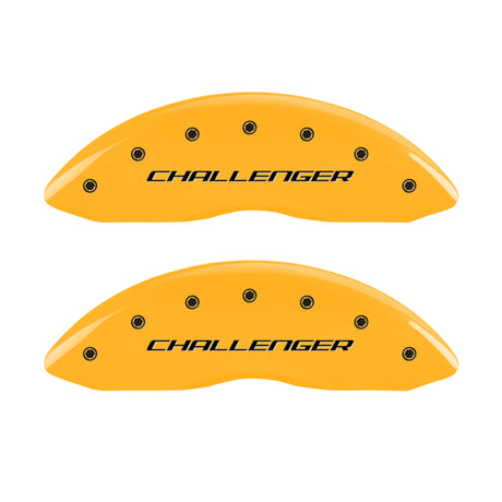 Couvre-étriers MGP 4 gravés avant et arrière/finition jaune Challenger noir ch