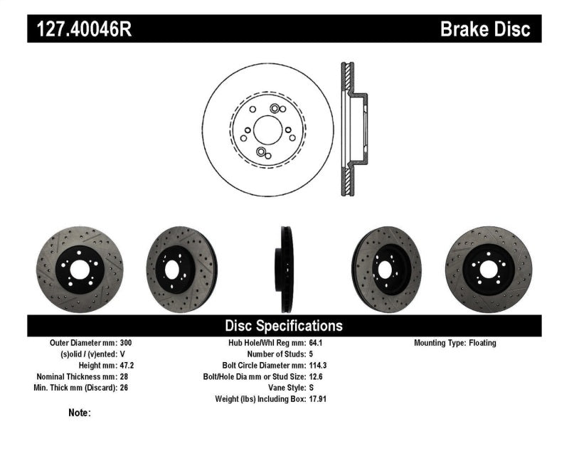 StopTech Nissan 370Z / 01-03 Acura CL / 06 EL / 04-09 TSX / 03-07 Honda Accord Coupé M/T / 05-08 Se