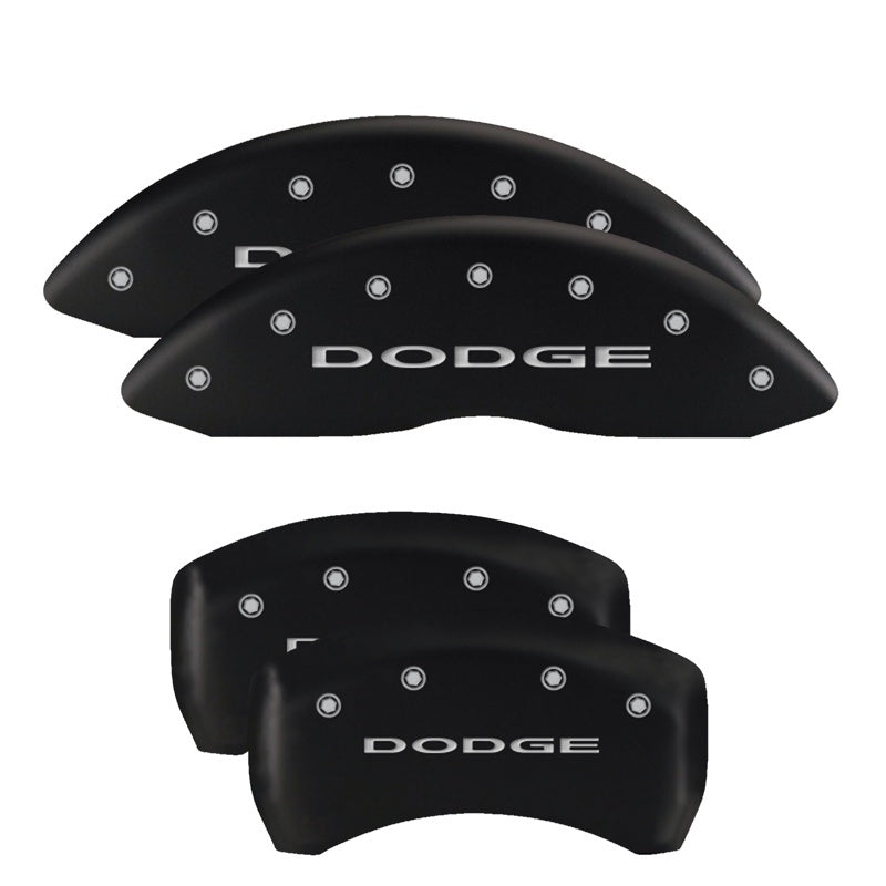 MGP 4 Caliper Covers Engraved Front & Rear With out stripes/Dodge Black finish silver ch