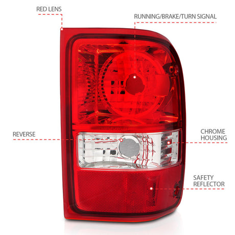 Feux arrière ANZO 2001-2011 Ford Ranger avec lentille rouge/transparente (remplacement OE) Paire