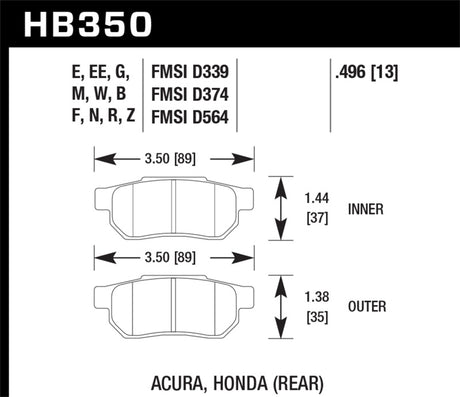 Plaquettes de frein arrière Hawk 90-01 Acura Integra (sauf Type R) / 98-00 Civic Coupé Si Blue 9012 Race