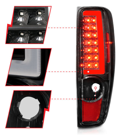 Feux arrière à LED ANZO 2004-2012 Chevrolet Colorado/GMC Canyon avec barre lumineuse et boîtier noir