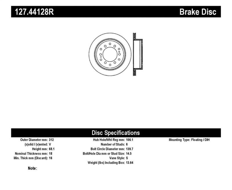 Rotor arrière droit percé et fendu StopTech Power Slot 03-09 Toyota 4 Runner / 03-09 Lexus GX470