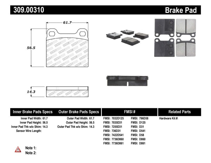 Plaquettes de frein arrière StopTech Performance pour Volvo C70/98-00 V70 98-04