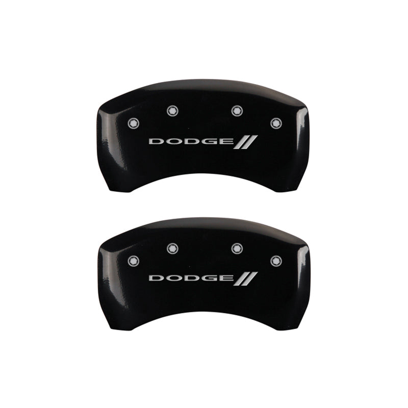 MGP 4 Caliper Covers Engraved Front & Rear With stripes/Dodge Black finish silver ch