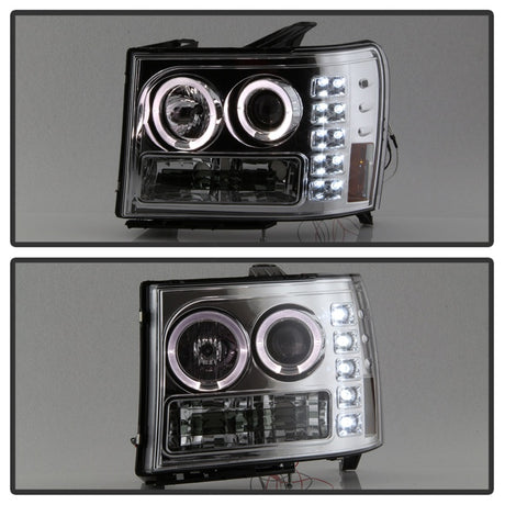 Phares de projecteur Spyder GMC Sierra 1500/2500/3500 07-13 LED Halo- LED Chrome PRO-YD-GS07-HL-C