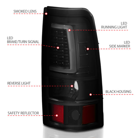 Feux arrière à LED ANZO 2003-2006 Chevy Silverado 1500 style planche noir avec lentille fumée