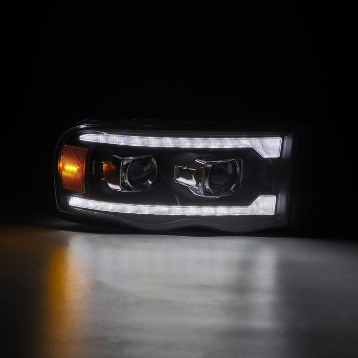 Phares à LED AlphaRex 02-05 Dodge Ram 1500 LUXX de style planche noir avec lumière active/signal Seq