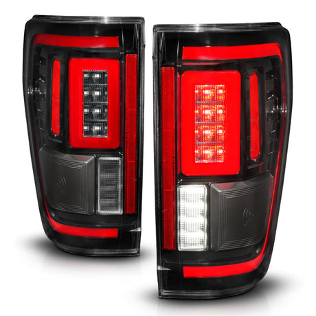 Feux arrière à LED ANZO 21-23 Ford F-150 Seq. Signal avec couvercle BLIS - Noir (pour halogène d'usine UNIQUEMENT)