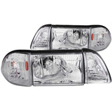 Phares en cristal ANZO 1987-1993 Ford Mustang Chrome avec feux d'angle 2 pièces